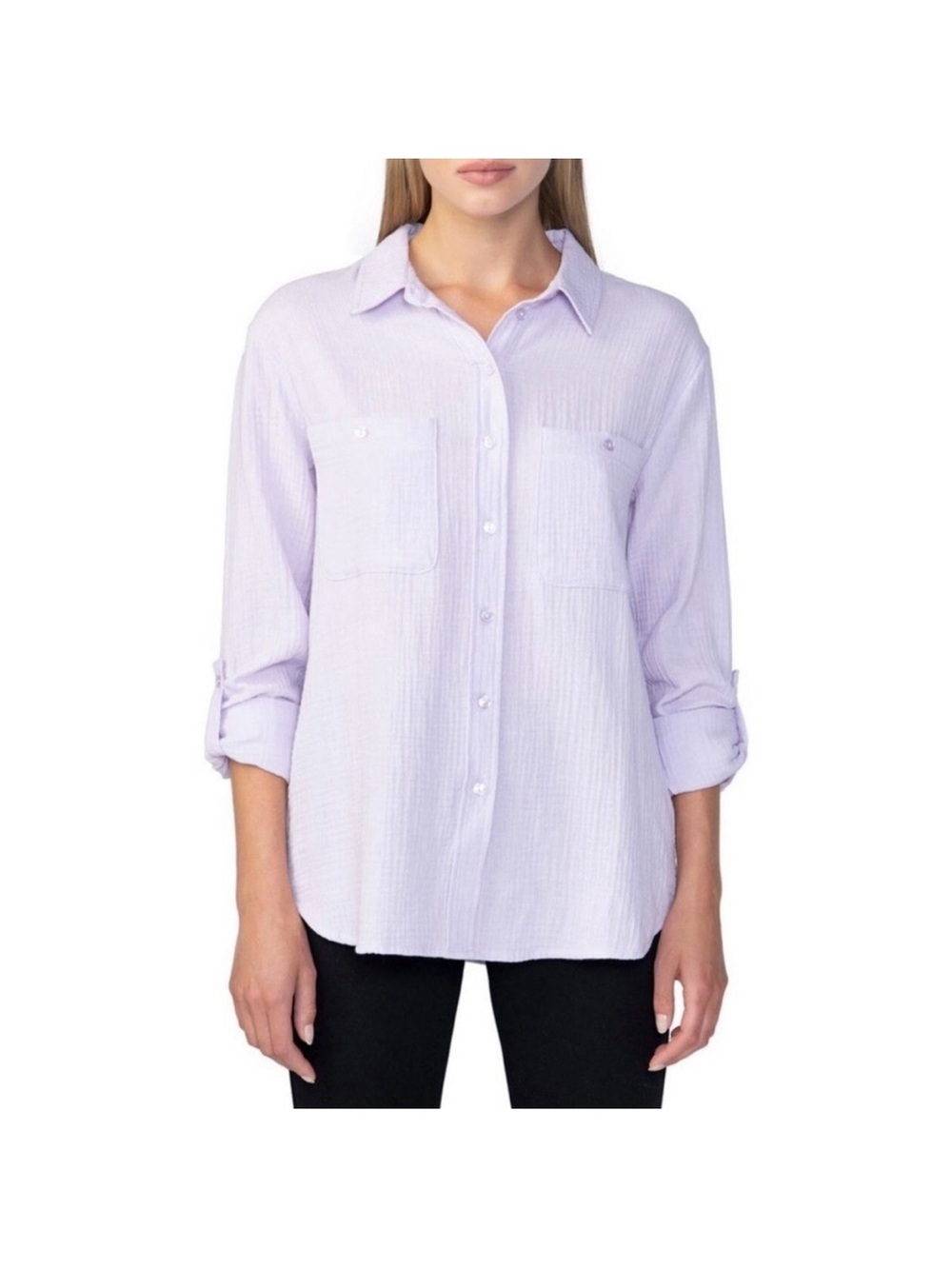 Social Standard by Sanctuary Lavender Gauze Button-Down Shirt Size Medium
